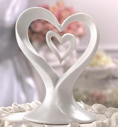 Double Heart Cake Topper 4500US This elegant porcelain wedding cake topper