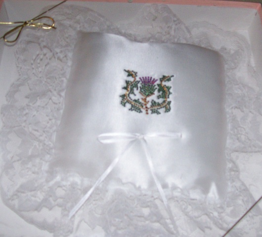 Thistle Ring Pillow 3500US Approx 10 x 10 Satin and Lace Ring Bearer 